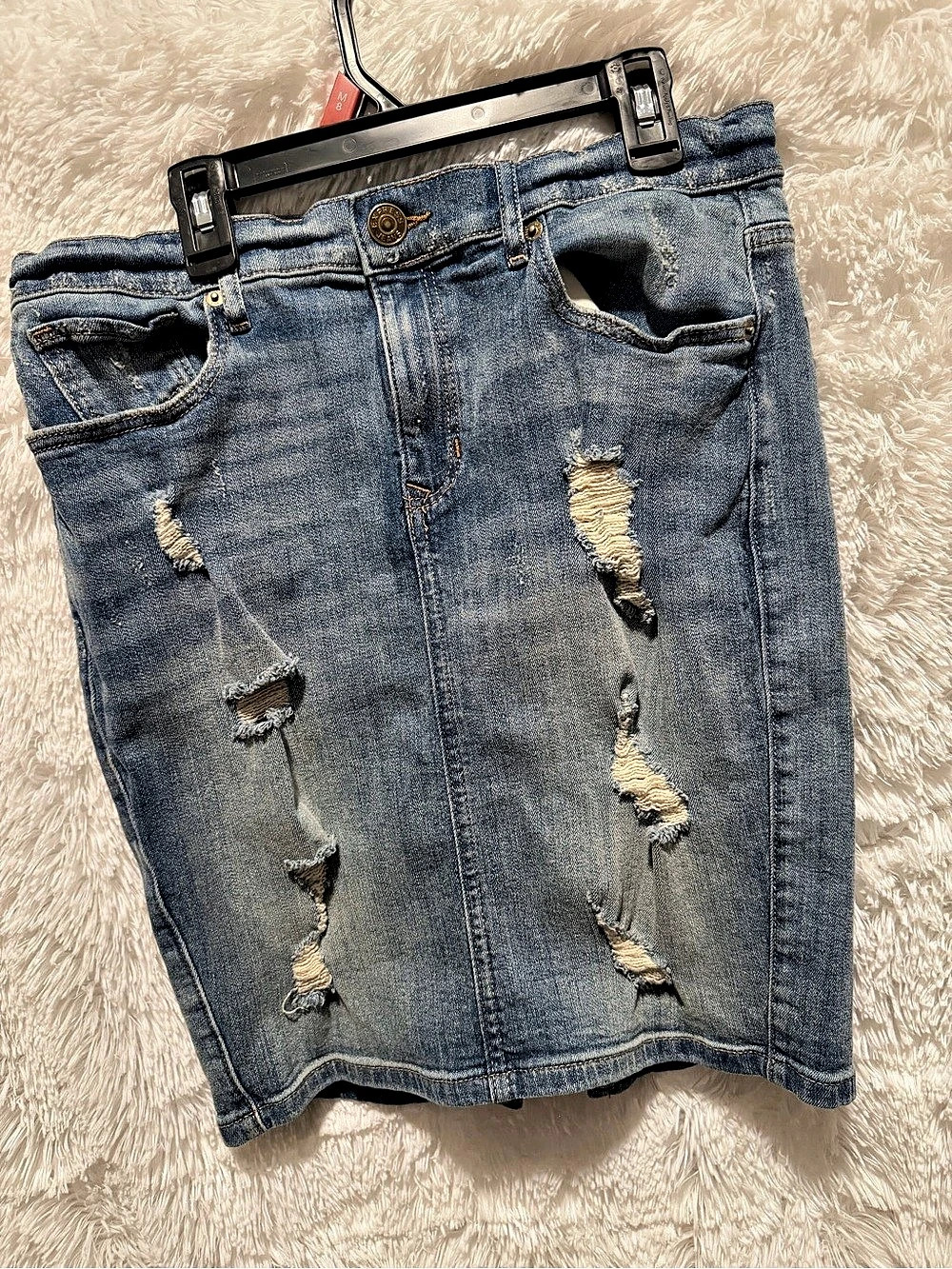 Express Distressed Blue Denim Skirt